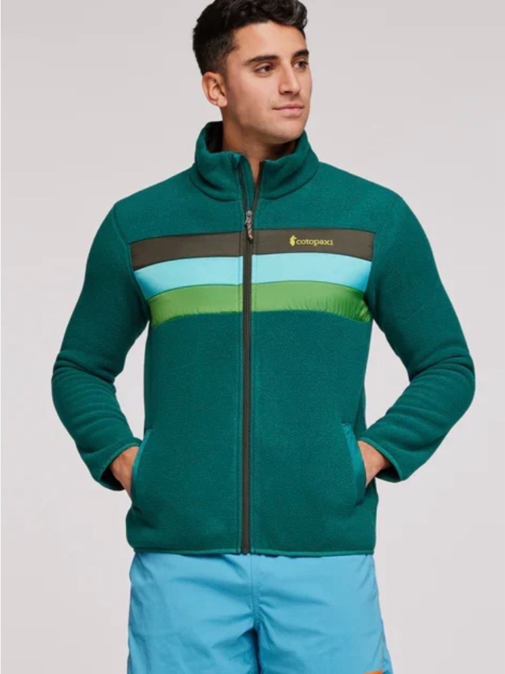 cotopaxi Teal Full-Zip Fleece with Aqua and Lime Panels